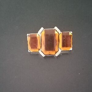 Amber Glass Triple Stone Brooch - Unbranded
